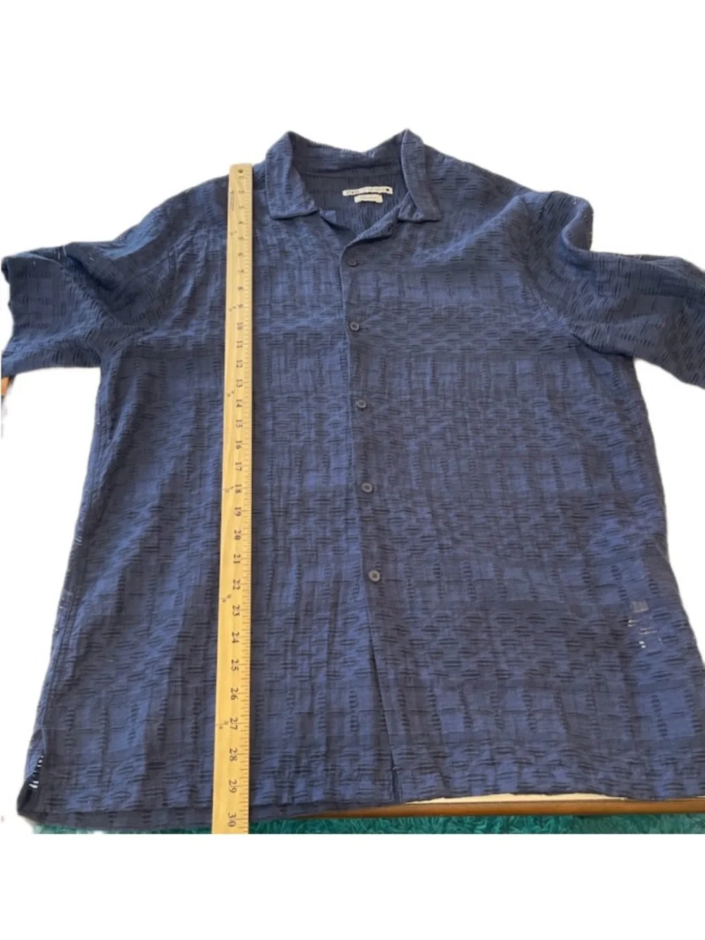 ZARA Men’s Shirt Button Up XL Regular Fit Blue Short Sleeve Semi Sheer Vacation